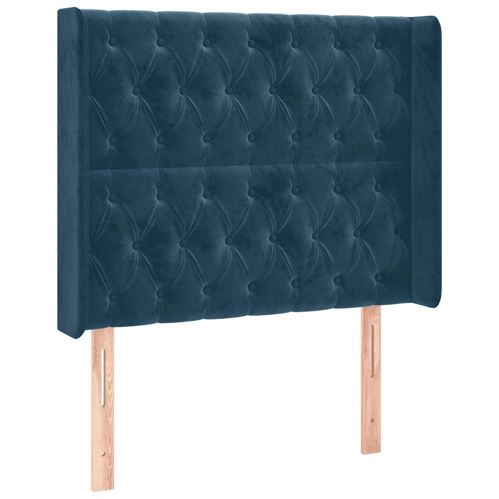 sengegavl med kanter 103x16x118/128 cm fløjl mørkeblå
