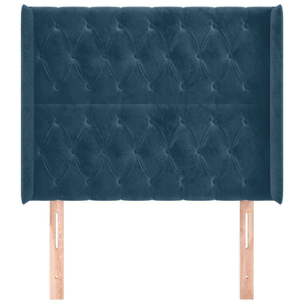 sengegavl med kanter 103x16x118/128 cm fløjl mørkeblå