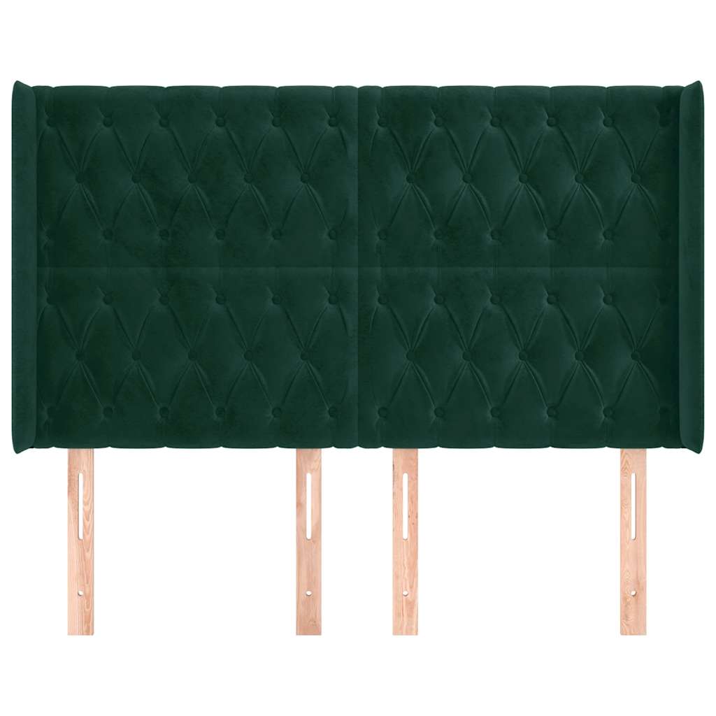sengegavl med kanter 147x16x118/128 cm fløjl mørkegrøn