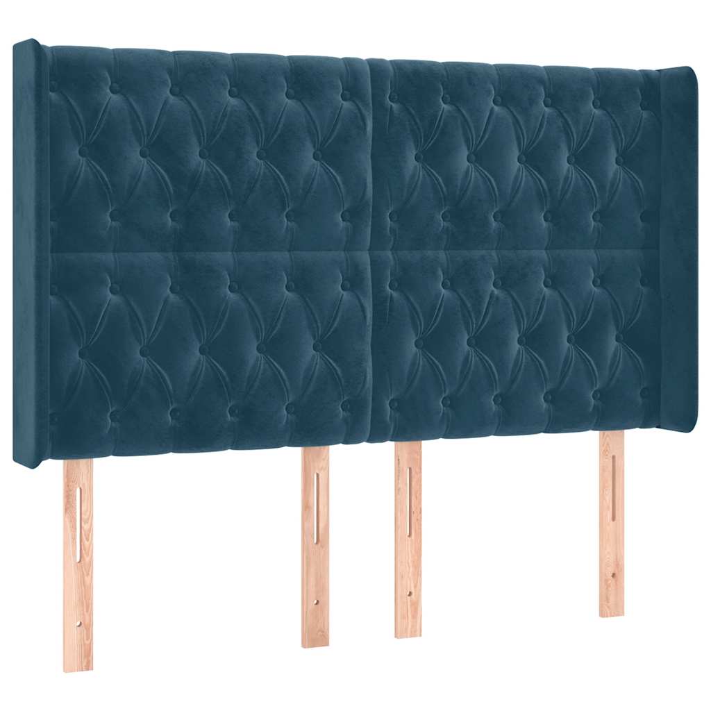 sengegavl med kanter 147x16x118/128 cm fløjl mørkeblå