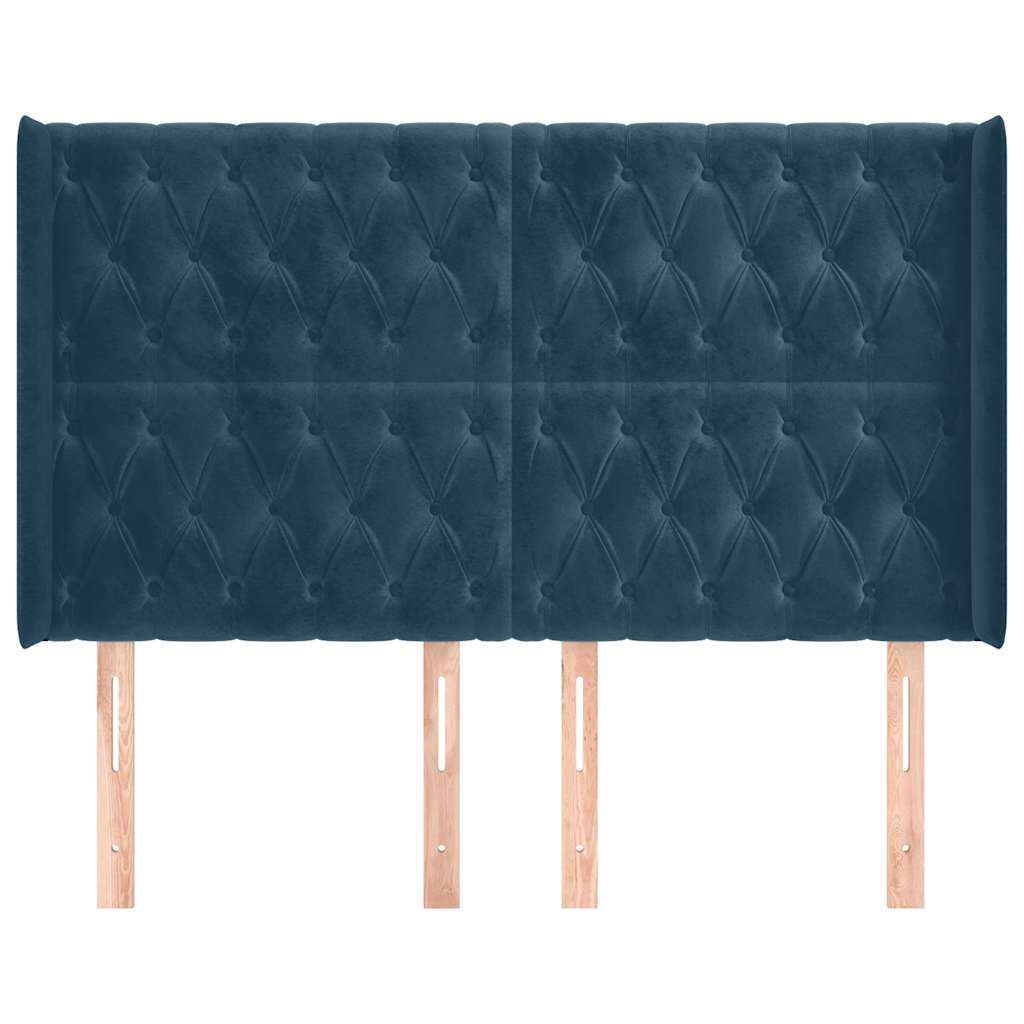 sengegavl med kanter 147x16x118/128 cm fløjl mørkeblå