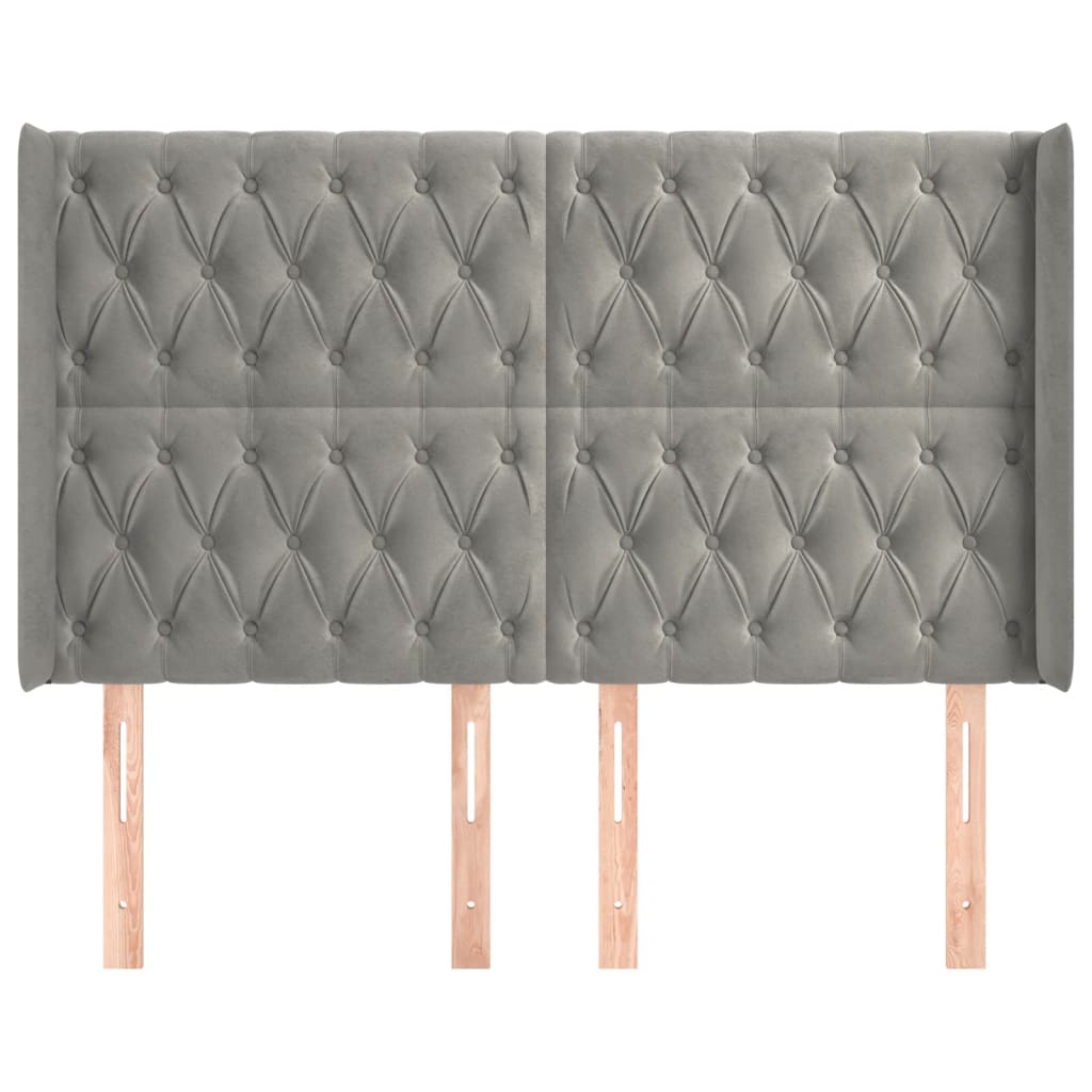 sengegavl med kanter 163x16x118/128 cm fløjl lysegrå