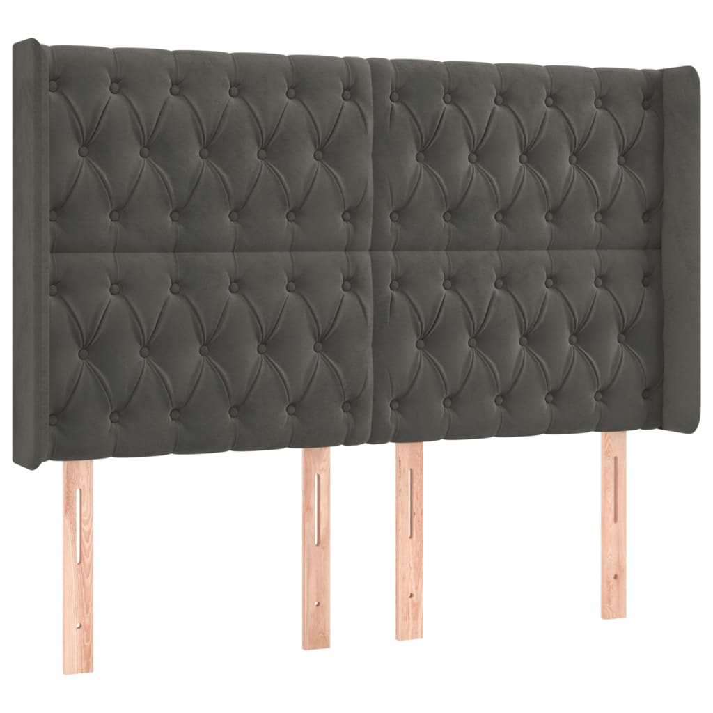 sengegavl med kanter 163x16x118/128 cm fløjl mørkegrå