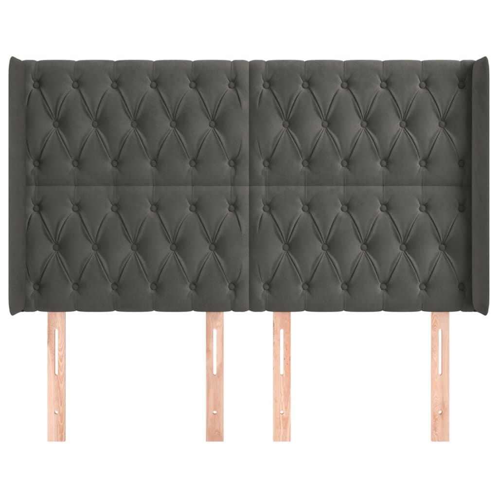 sengegavl med kanter 163x16x118/128 cm fløjl mørkegrå
