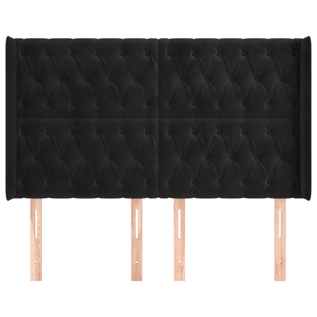 sengegavl med kanter 163x16x118/128 cm fløjl sort