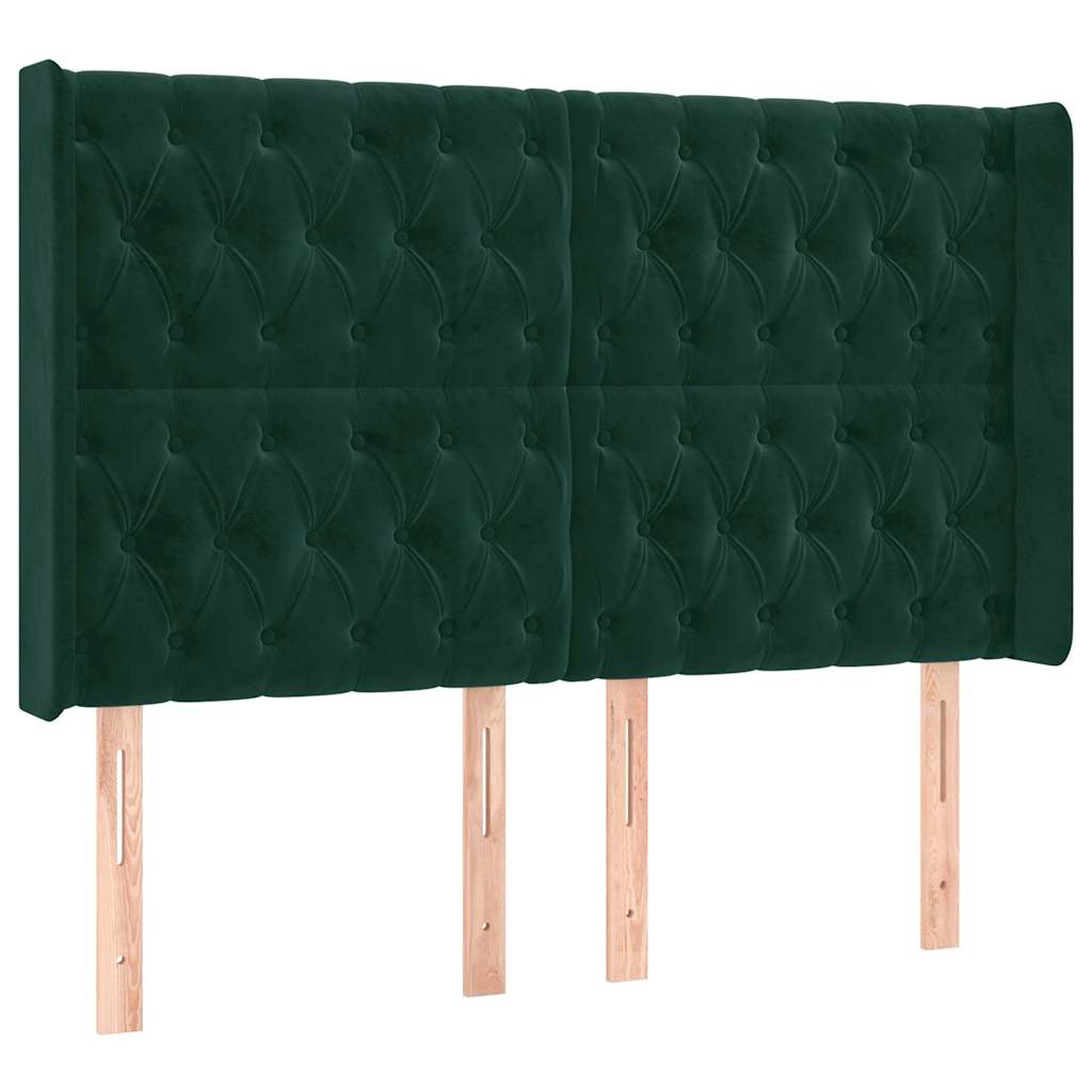sengegavl med kanter 163x16x118/128 cm fløjl mørkegrøn