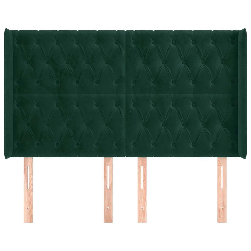 sengegavl med kanter 163x16x118/128 cm fløjl mørkegrøn