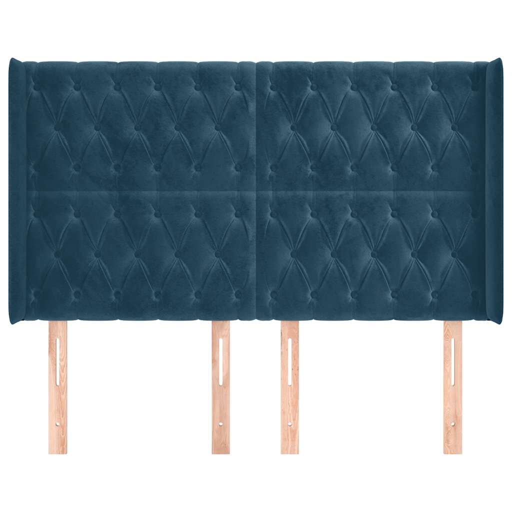 sengegavl med kanter 163x16x118/128 cm fløjl mørkeblå
