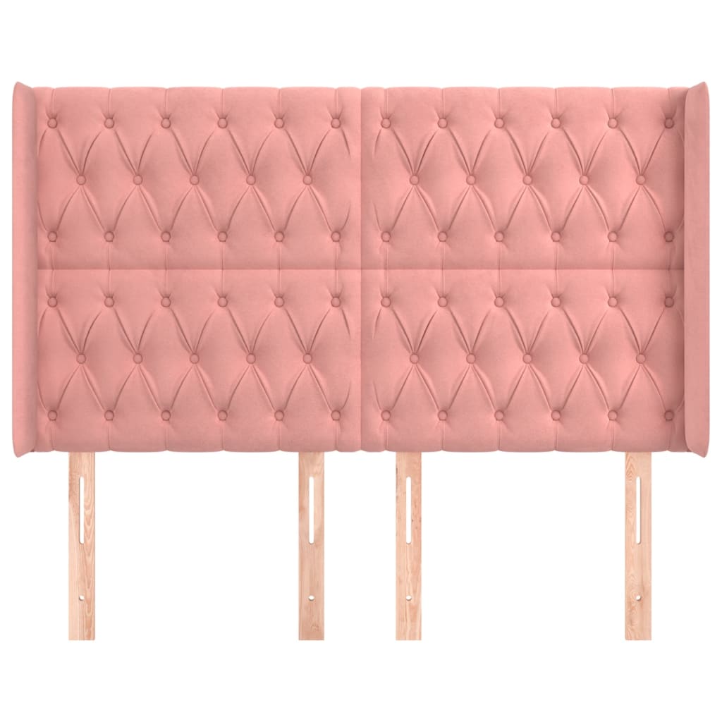 sengegavl med kanter 163x16x118/128 cm fløjl lyserød