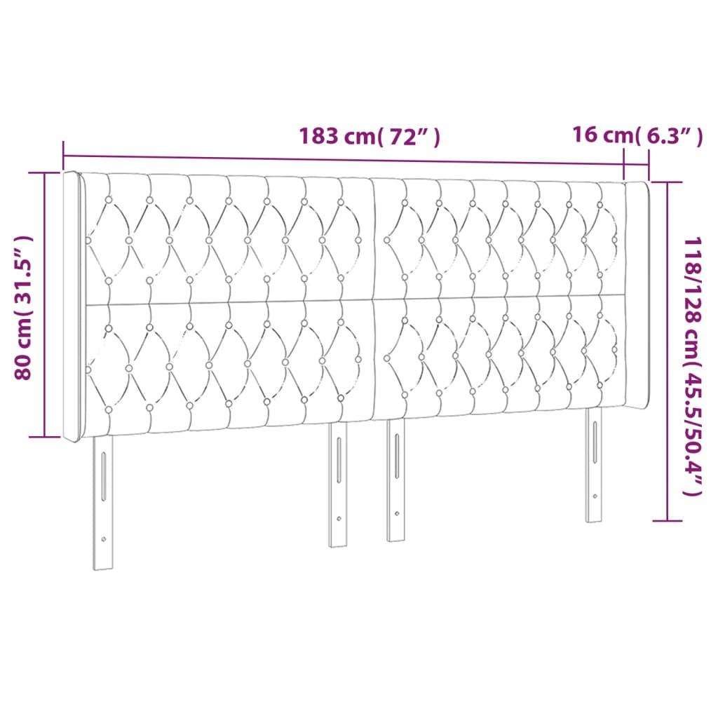 sengegavl med kanter 183x16x118/128 cm fløjl sort