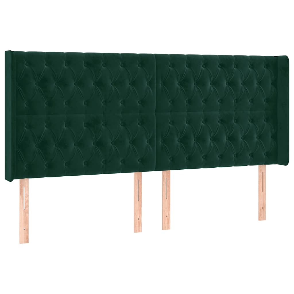 sengegavl med kanter 183x16x118/128 cm fløjl mørkegrøn