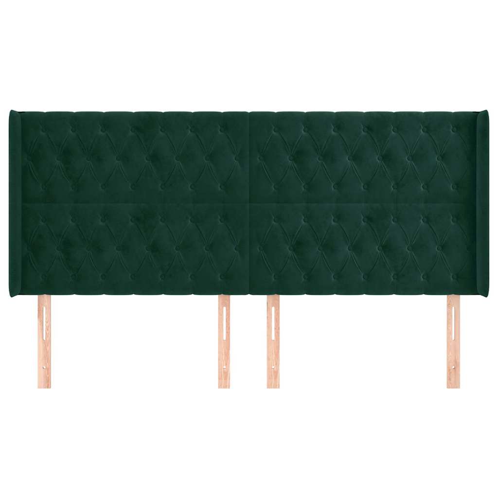 sengegavl med kanter 183x16x118/128 cm fløjl mørkegrøn