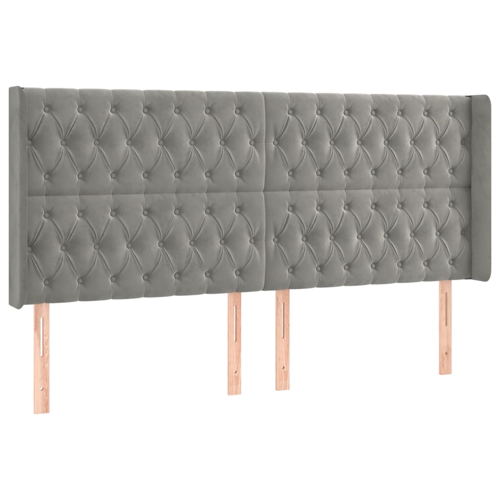 sengegavl med kanter 203x16x118/128 cm fløjl lysegrå