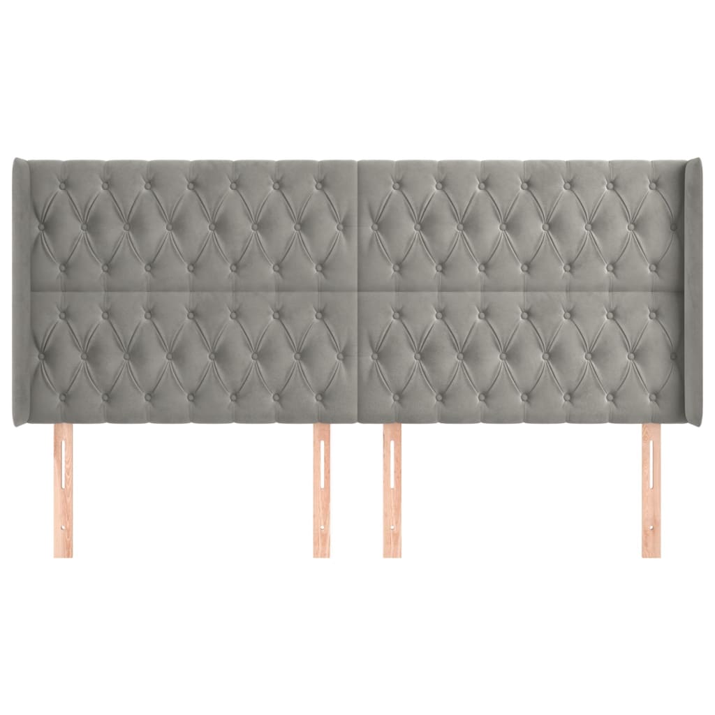 sengegavl med kanter 203x16x118/128 cm fløjl lysegrå