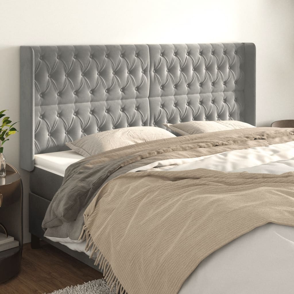 sengegavl med kanter 203x16x118/128 cm fløjl lysegrå