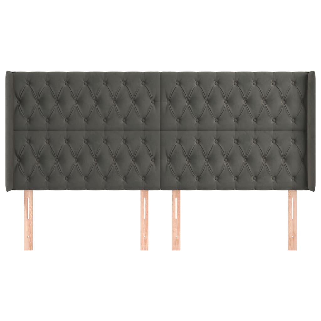 sengegavl med kanter 203x16x118/128 cm fløjl mørkegrå