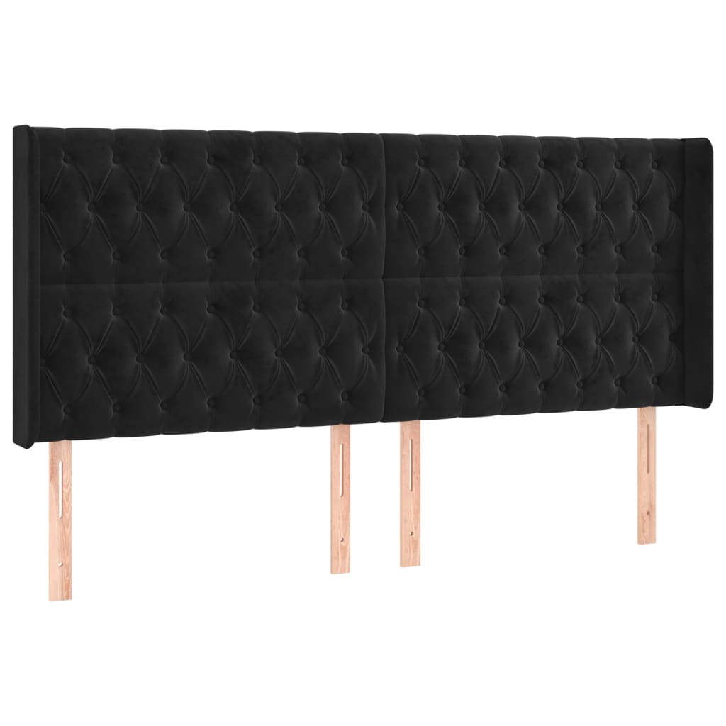 sengegavl med kanter 203x16x118/128 cm fløjl sort