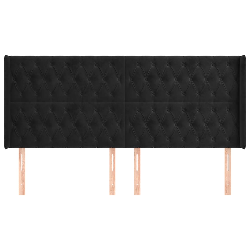 sengegavl med kanter 203x16x118/128 cm fløjl sort