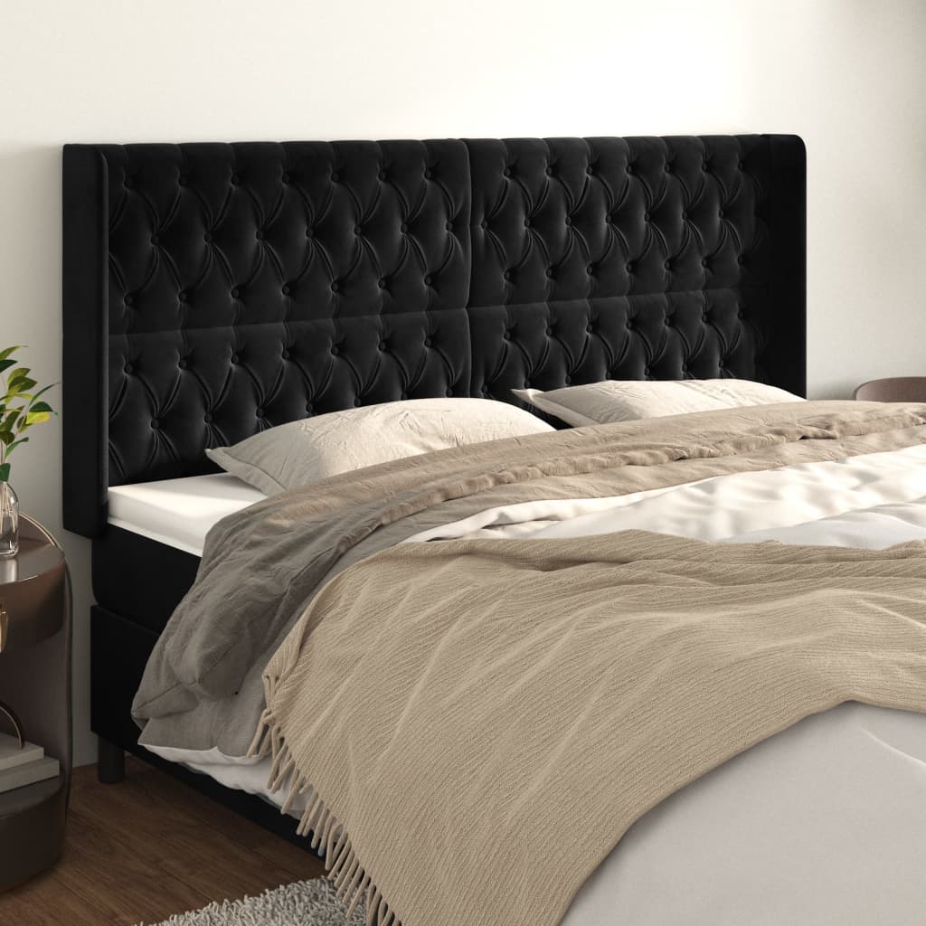 sengegavl med kanter 203x16x118/128 cm fløjl sort