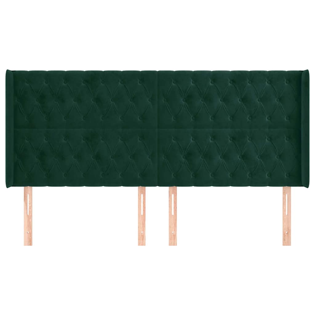 sengegavl med kanter 203x16x118/128 cm fløjl mørkegrøn