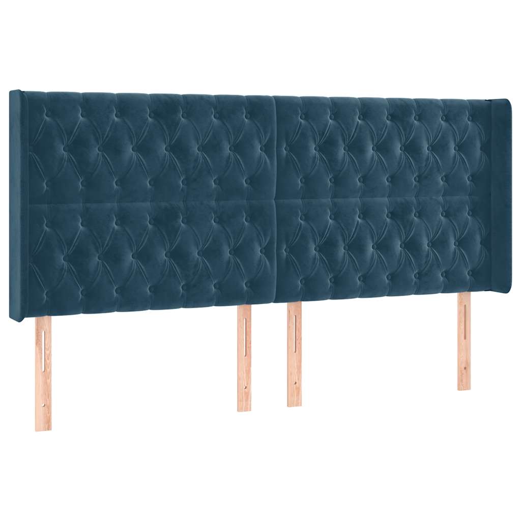 sengegavl med kanter 203x16x118/128 cm fløjl mørkeblå