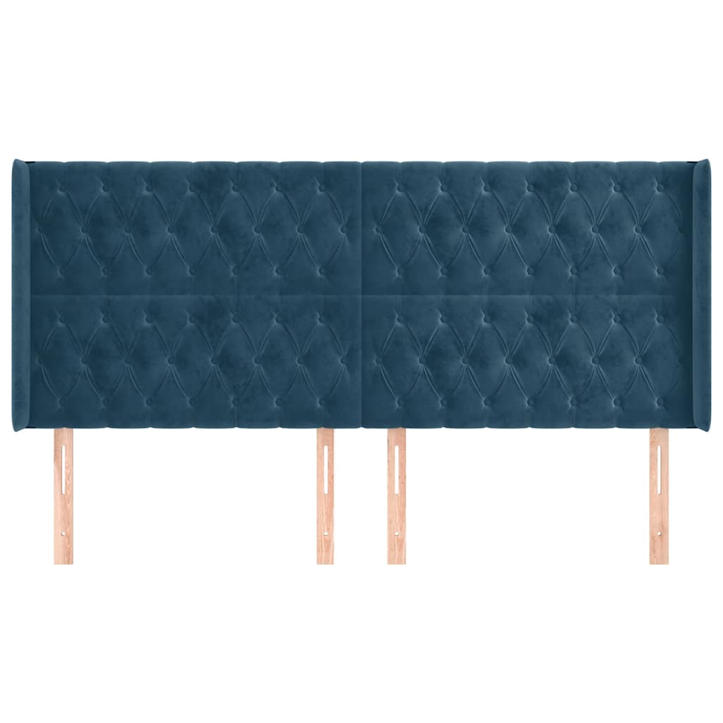 sengegavl med kanter 203x16x118/128 cm fløjl mørkeblå