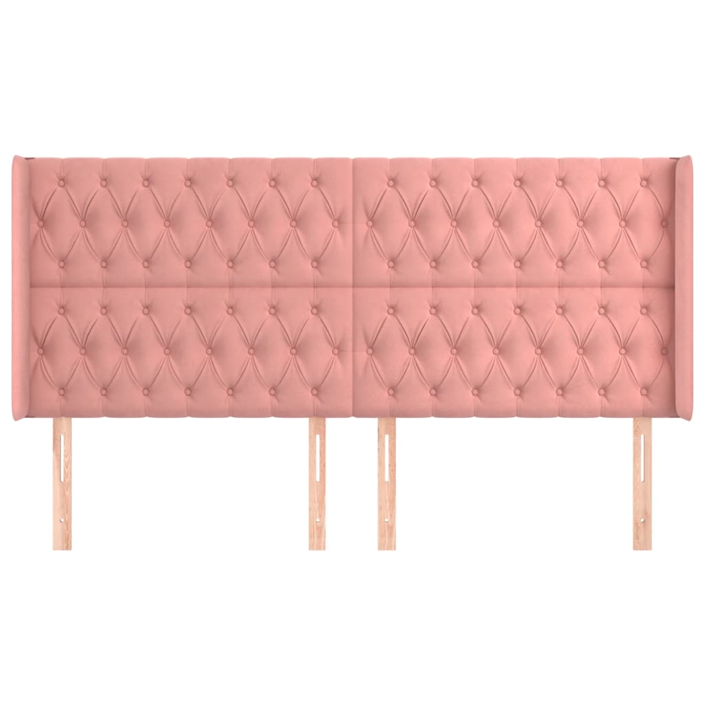 sengegavl med kanter 203x16x118/128 cm fløjl lyserød