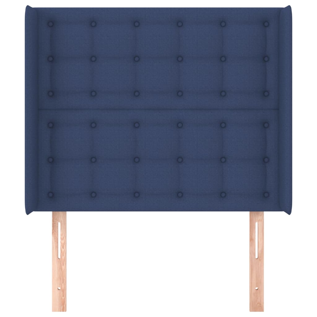 sengegavl med kanter 83x16x118/128 cm stof blå