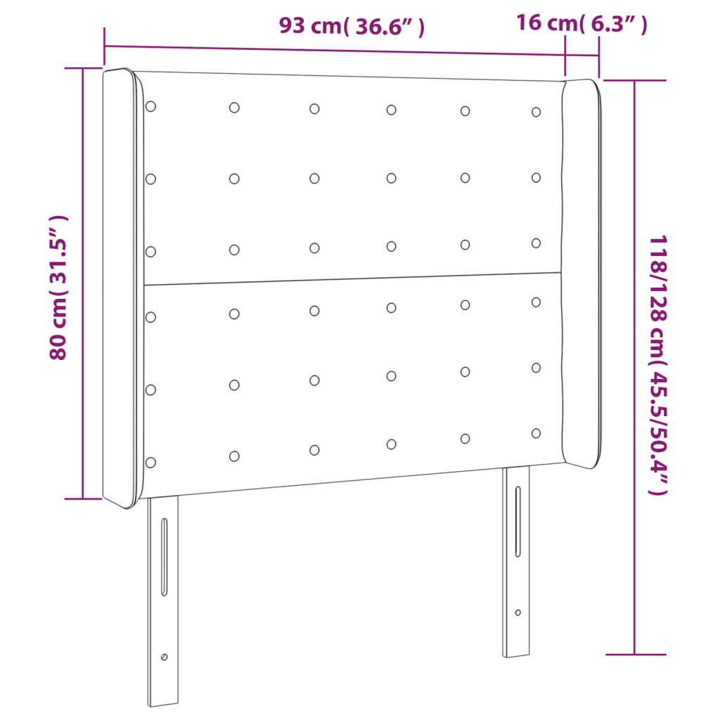 sengegavl med kanter 93x16x118/128 cm stof mørkebrun
