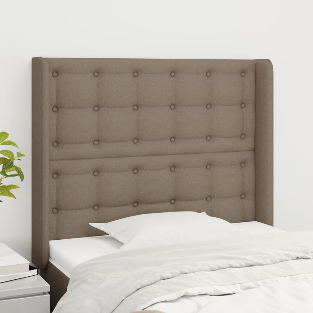 sengegavl med kanter 93x16x118/128 cm stof gråbrun
