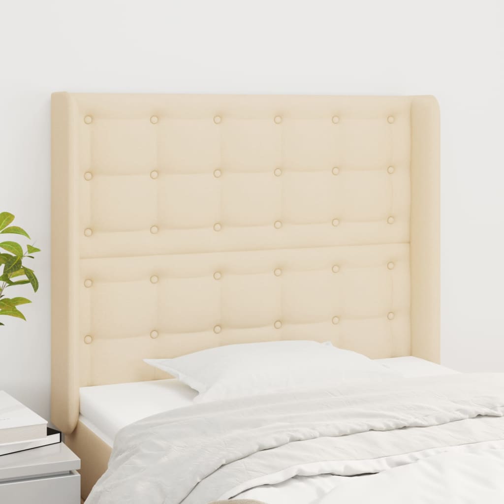 sengegavl med kanter 93x16x118/128 cm stof cremefarvet