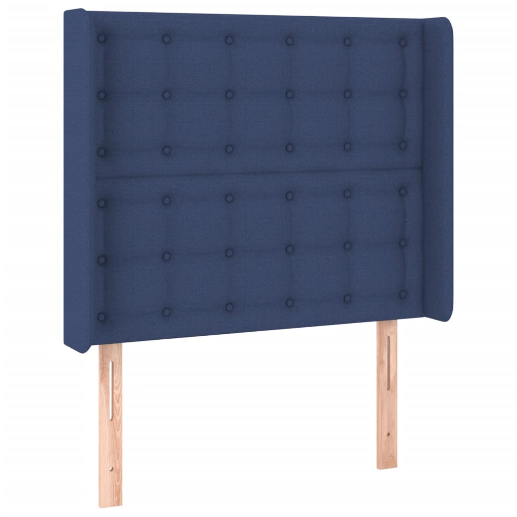 sengegavl med kanter 93x16x118/128 cm stof blå