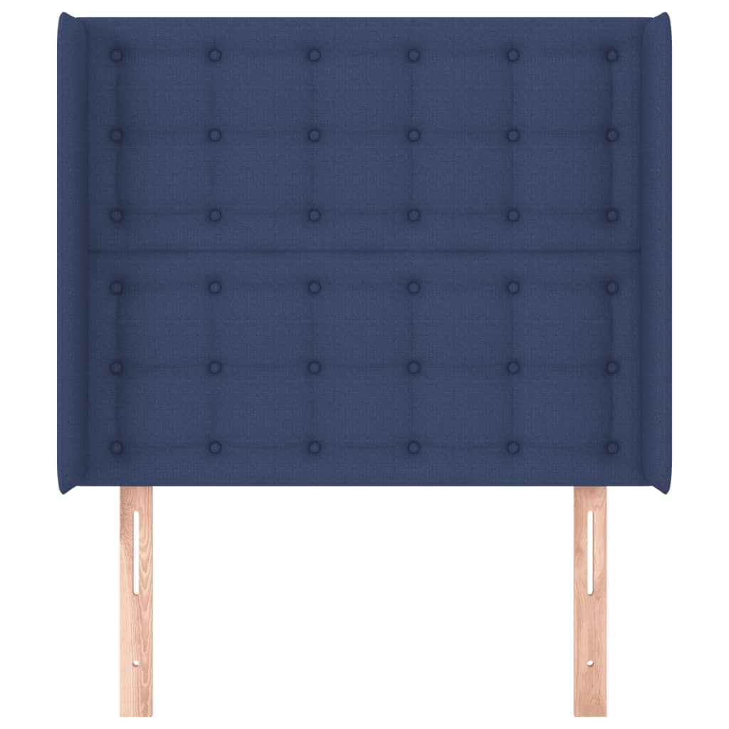 sengegavl med kanter 93x16x118/128 cm stof blå