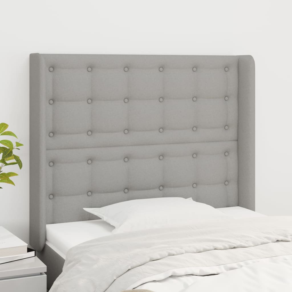 sengegavl med kanter 103x16x118/128 cm stof lysegrå