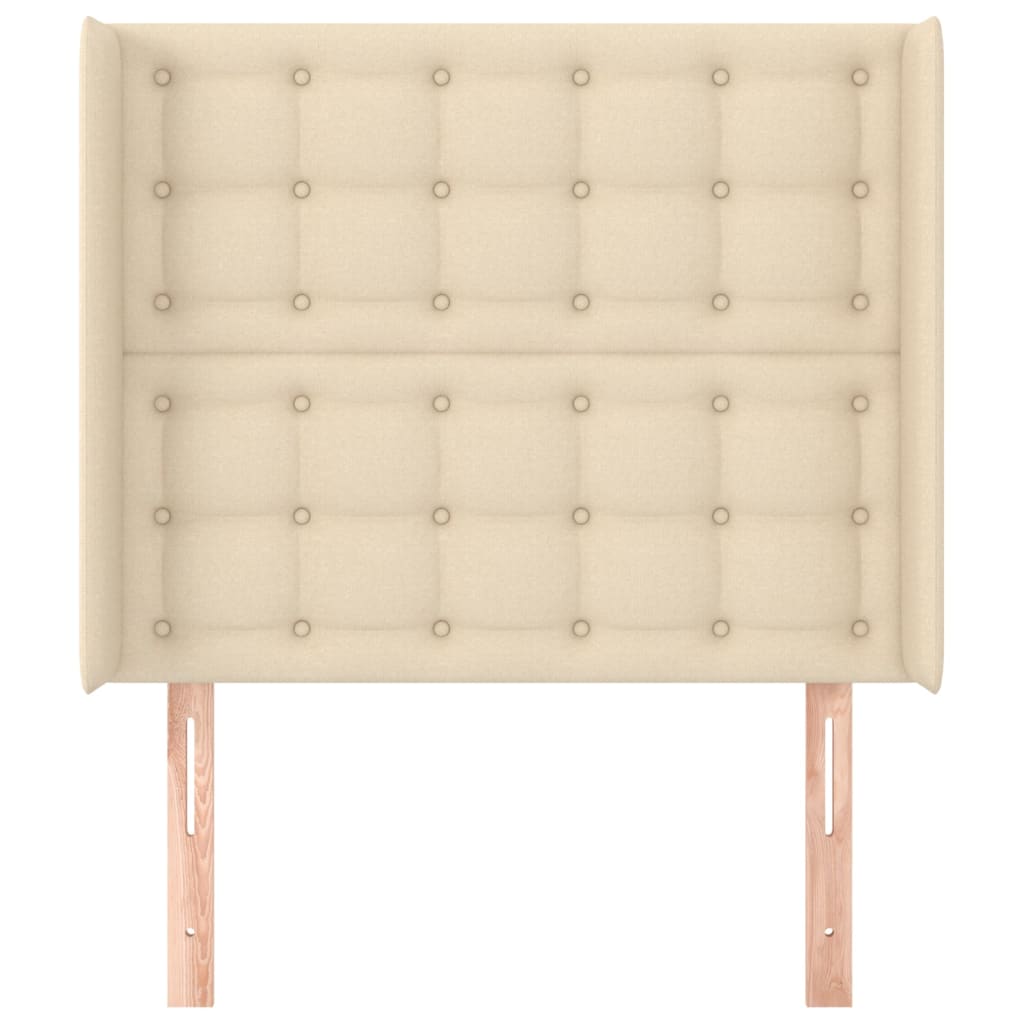 sengegavl med kanter 103x16x118/128 cm stof cremefarvet