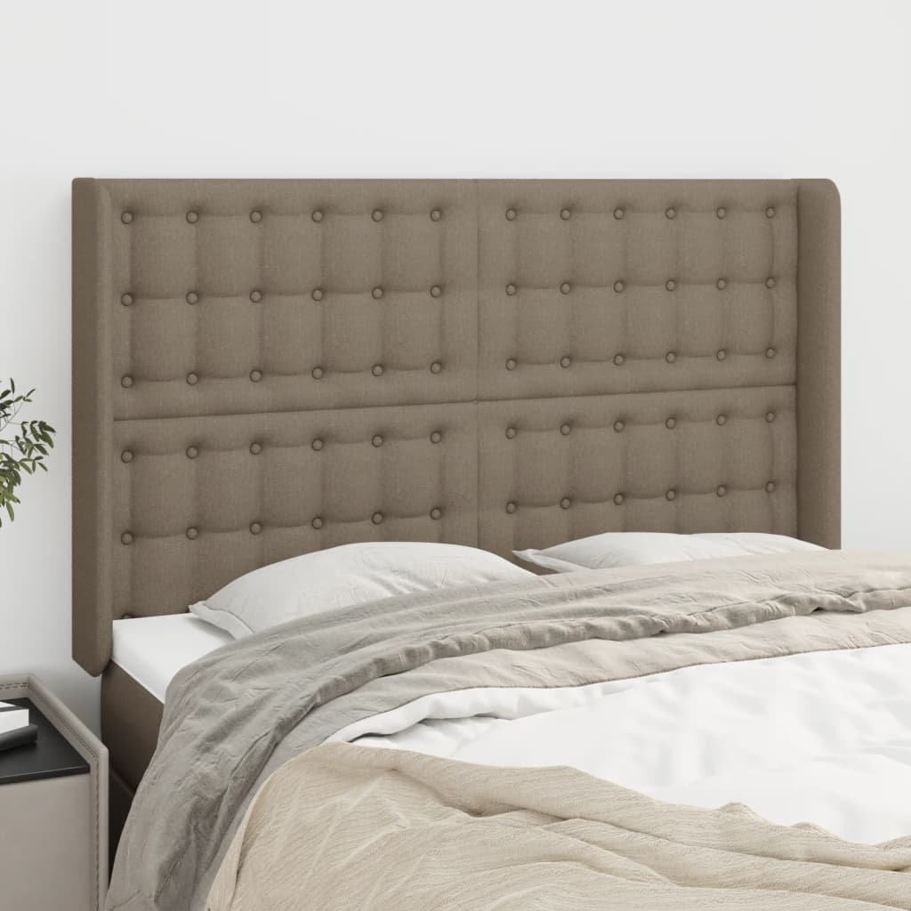 sengegavl med kanter 147x16x118/128 cm stof gråbrun