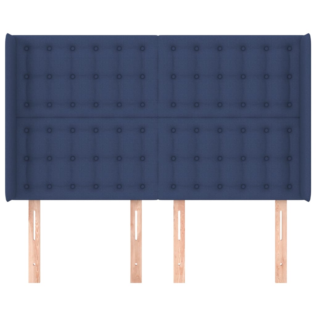 sengegavl med kanter 147x16x118/128 cm stof blå