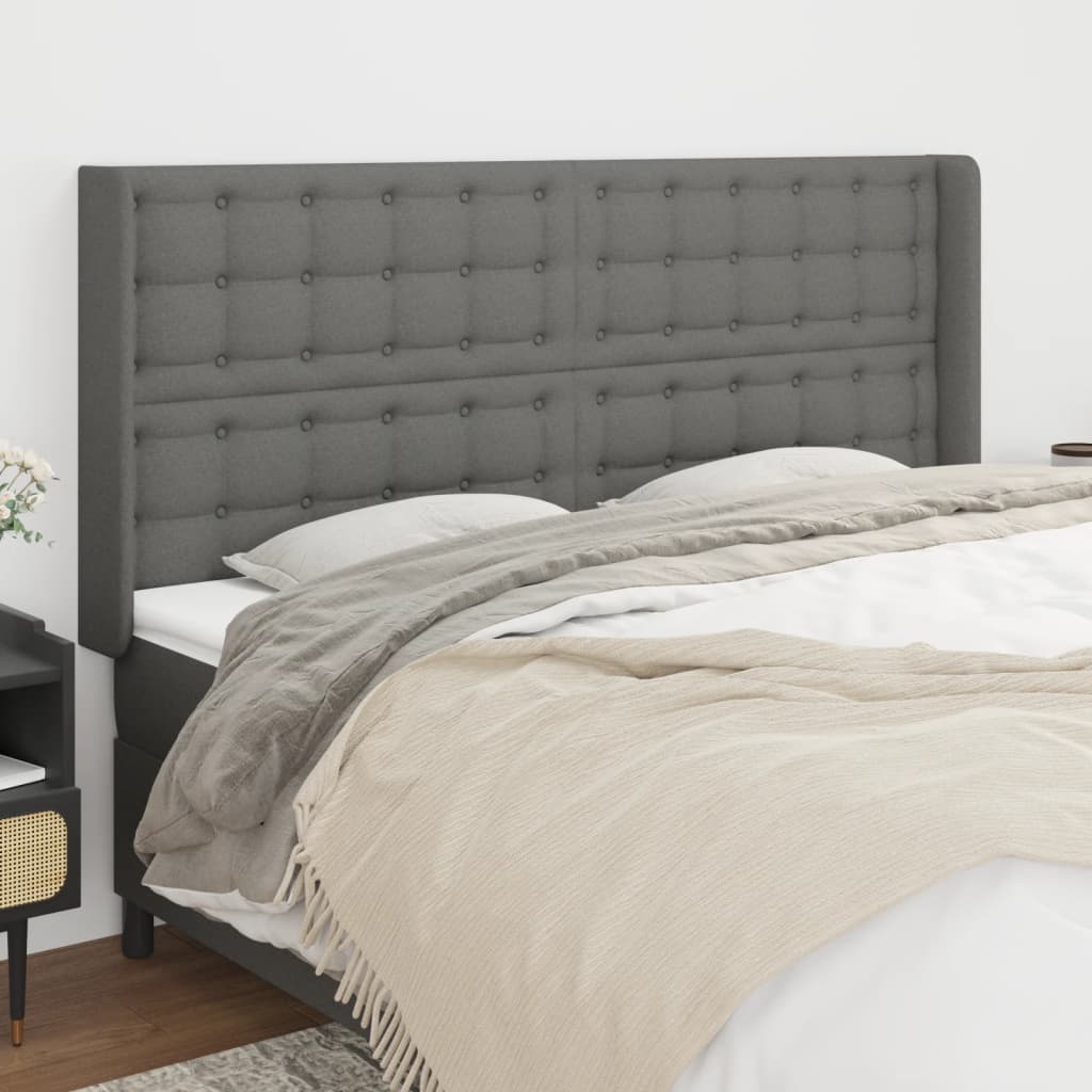 sengegavl med kanter 183x16x118/128 cm stof mørkegrå