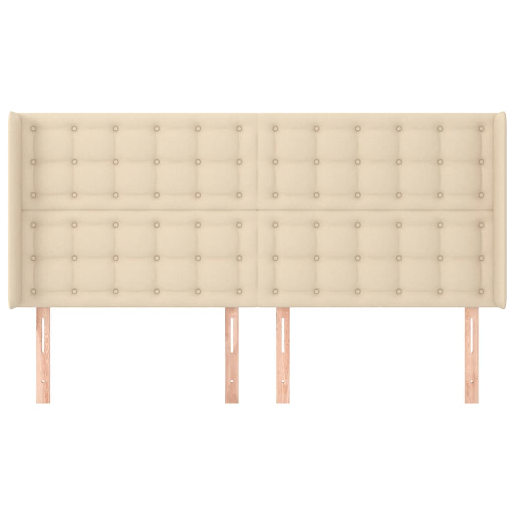 sengegavl med kanter 183x16x118/128 cm stof cremefarvet