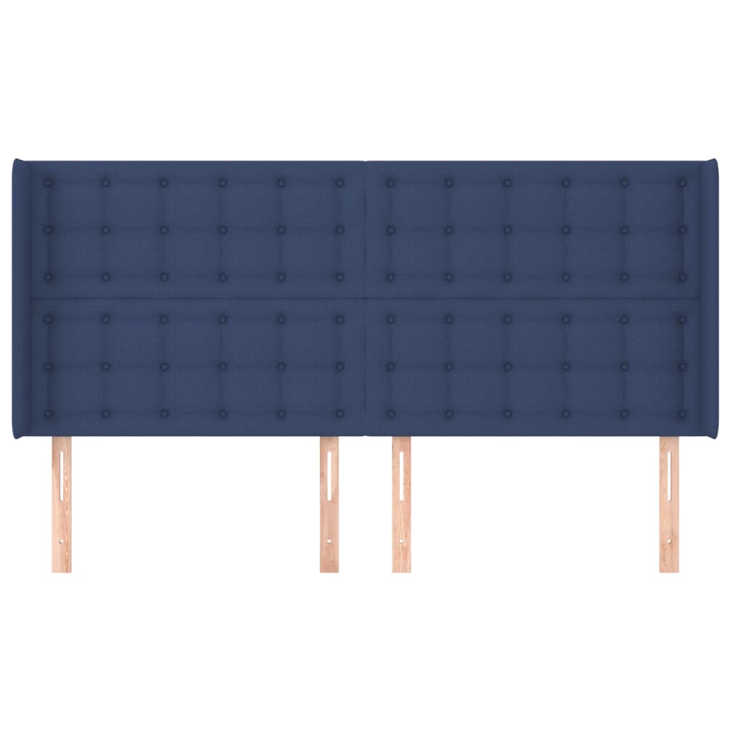 sengegavl med kanter 183x16x118/128 cm stof blå