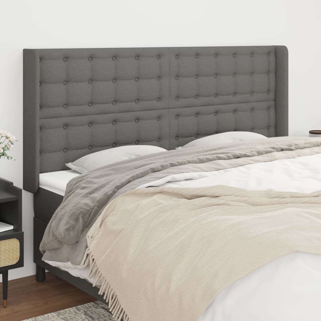 sengegavl med kanter 203x16x118/128 cm stof mørkegrå