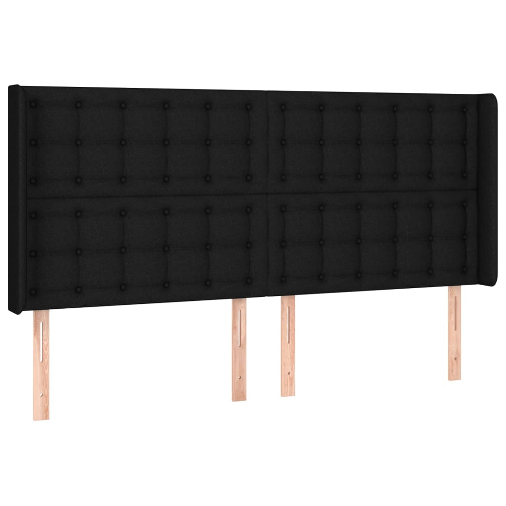 sengegavl med kanter 203x16x118/128 cm stof sort