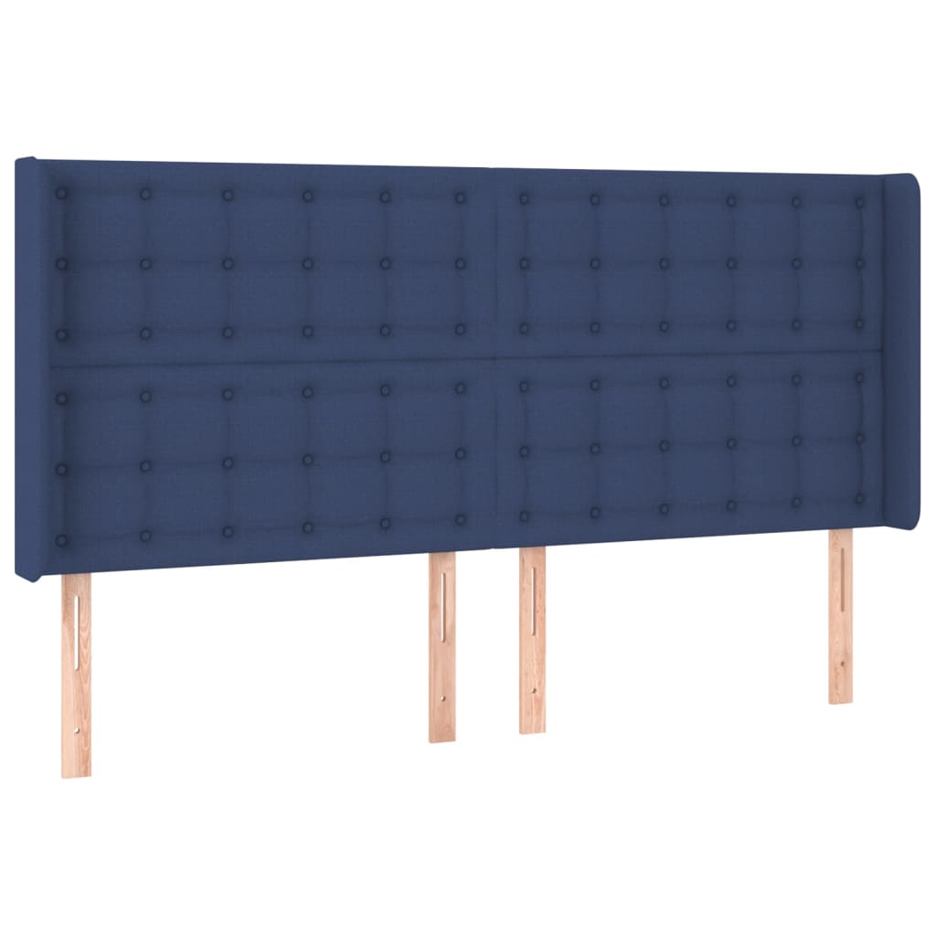 sengegavl med kanter 203x16x118/128 cm stof blå