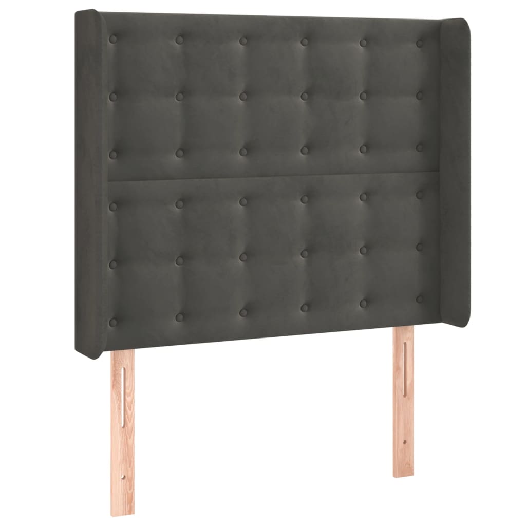 sengegavl med kanter 83x16x118/128 cm fløjl mørkegrå