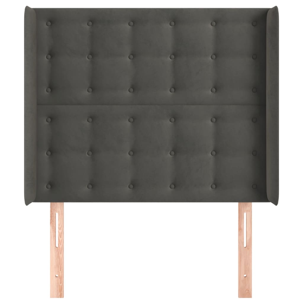 sengegavl med kanter 83x16x118/128 cm fløjl mørkegrå