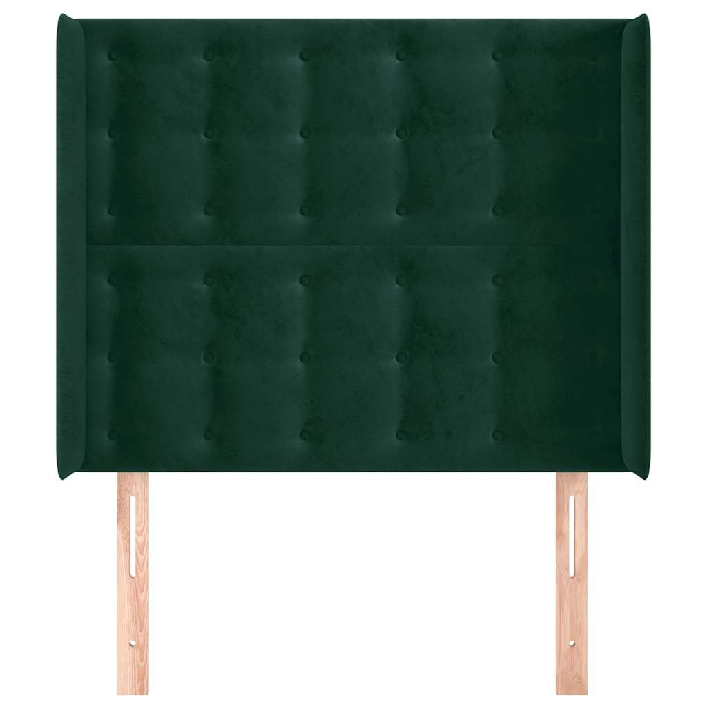 sengegavl med kanter 83x16x118/128 cm fløjl mørkegrøn