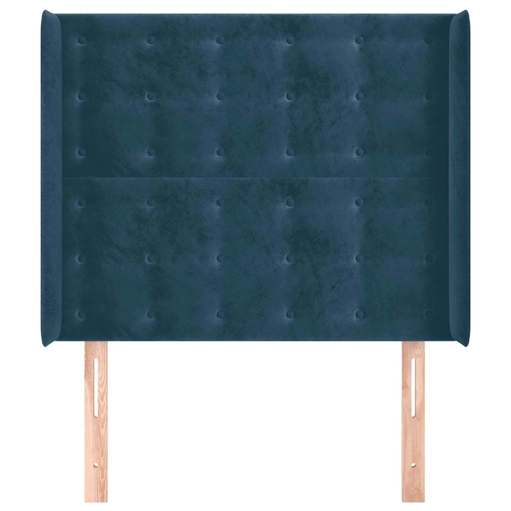sengegavl med kanter 83x16x118/128 cm fløjl mørkeblå