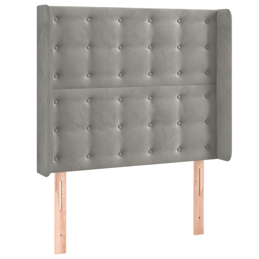 sengegavl med kanter 93x16x118/128 cm fløjl lysegrå