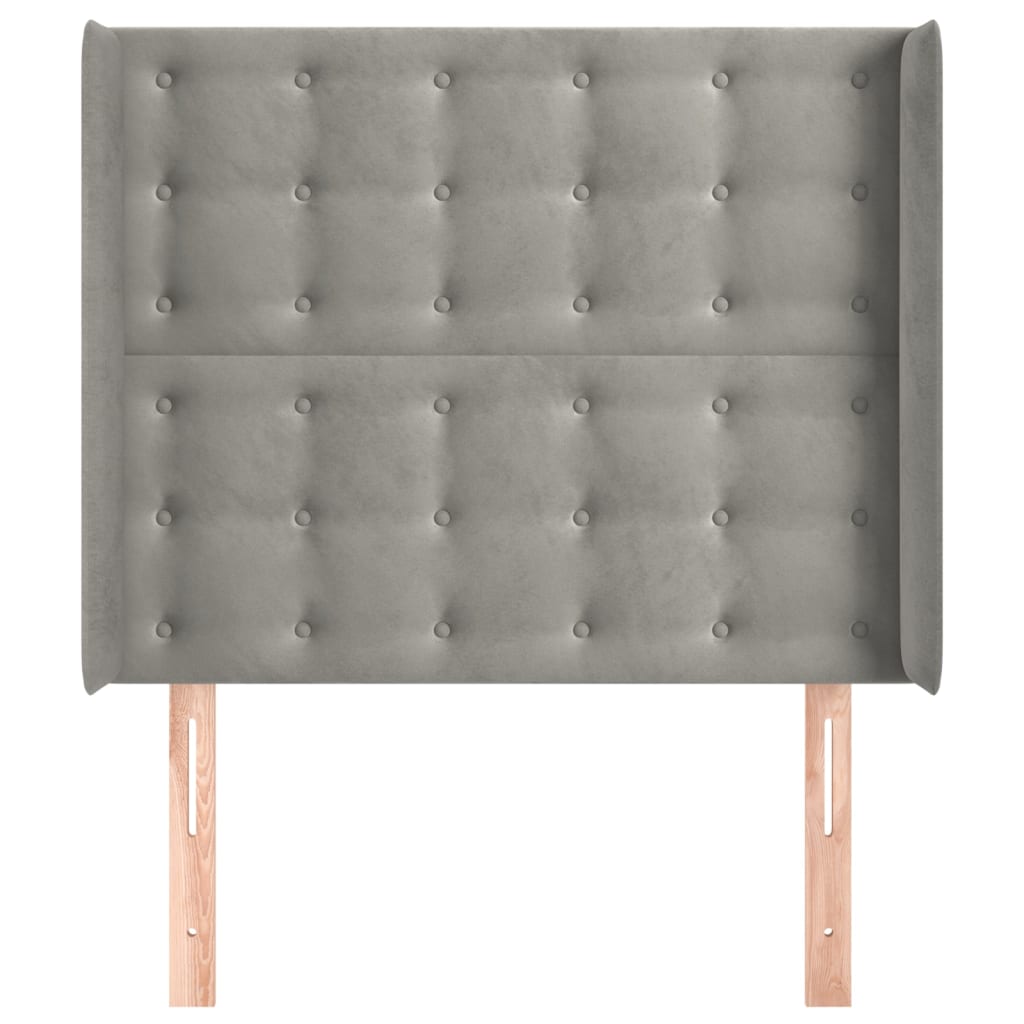 sengegavl med kanter 93x16x118/128 cm fløjl lysegrå