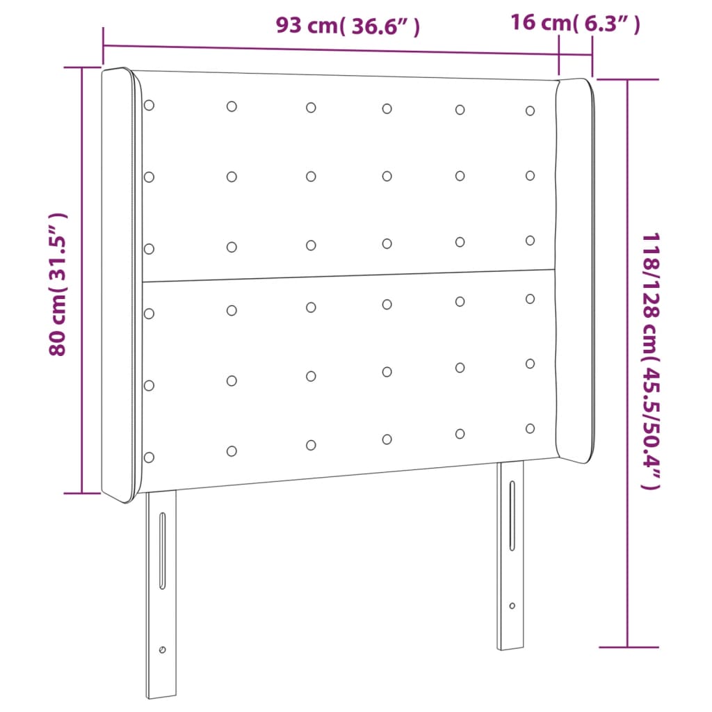 sengegavl med kanter 93x16x118/128 cm fløjl lysegrå